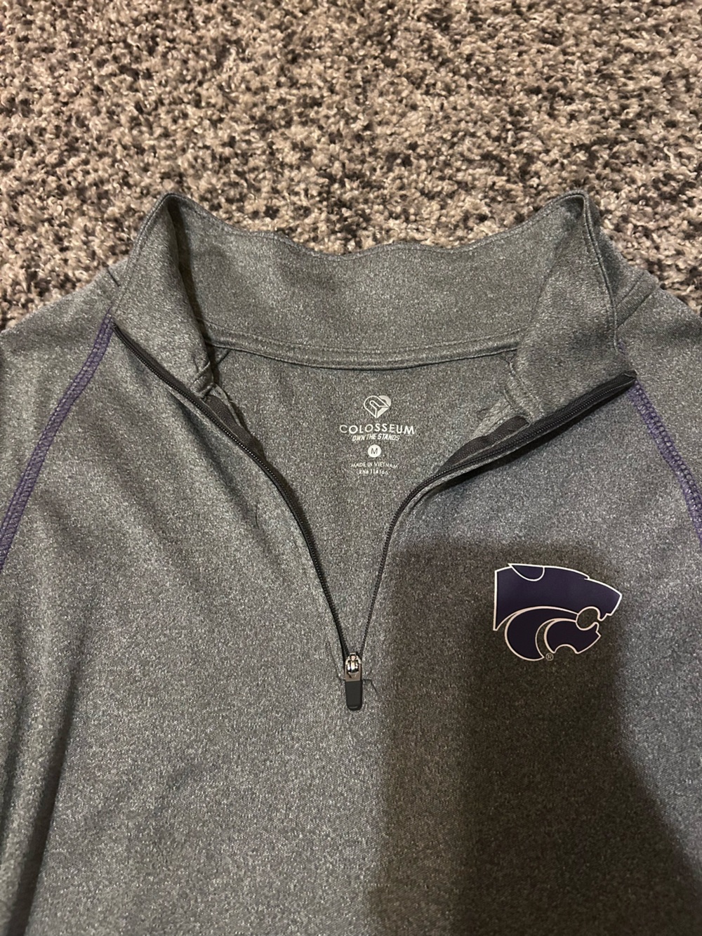 Colosseum Women's K-State Quarter-Zip Jacket Heather Gray with Purple Stitching